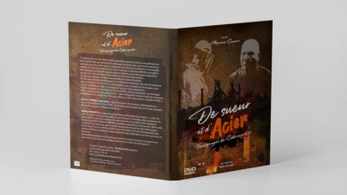 Vue 3D du digipack DVD « De sueur et d’Acier » conçu par Studio Les Carboucle – graphisme & création graphique à Thionville-Metz-Luxembourg