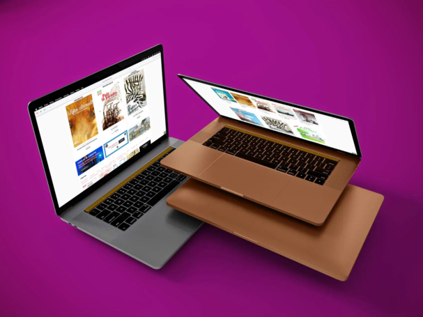 Capture d’écran du site de Paroles de Lorrains affiché sur deux ordinateurs portables – création du site WordPress par Damien Kiernoze, graphic designer & développeur freelance à Thionville (Moselle – Lorraine, proche Luxembourg).