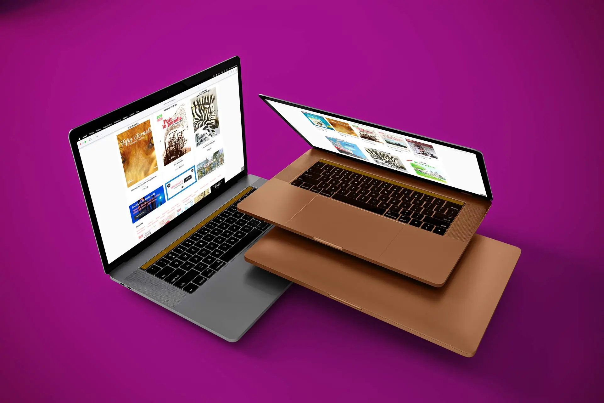 Capture d’écran du site de Paroles de Lorrains affiché sur deux ordinateurs portables – création du site WordPress par Damien Kiernoze, graphic designer & développeur freelance à Thionville (Moselle – Lorraine, proche Luxembourg).