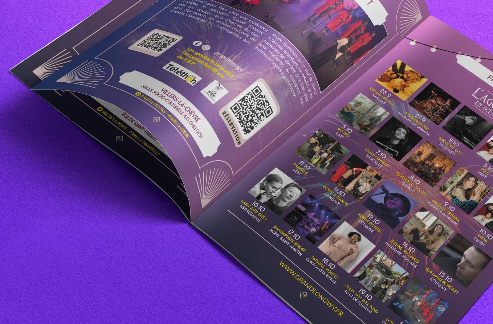 Brochure officielle du festival Agglo en Scènes 2025 à Longwy, conçue par Studio L’Escarboucle (communication visuelle à Thionville et Nancy), en partenariat avec Nancy Jazz Pulsations.