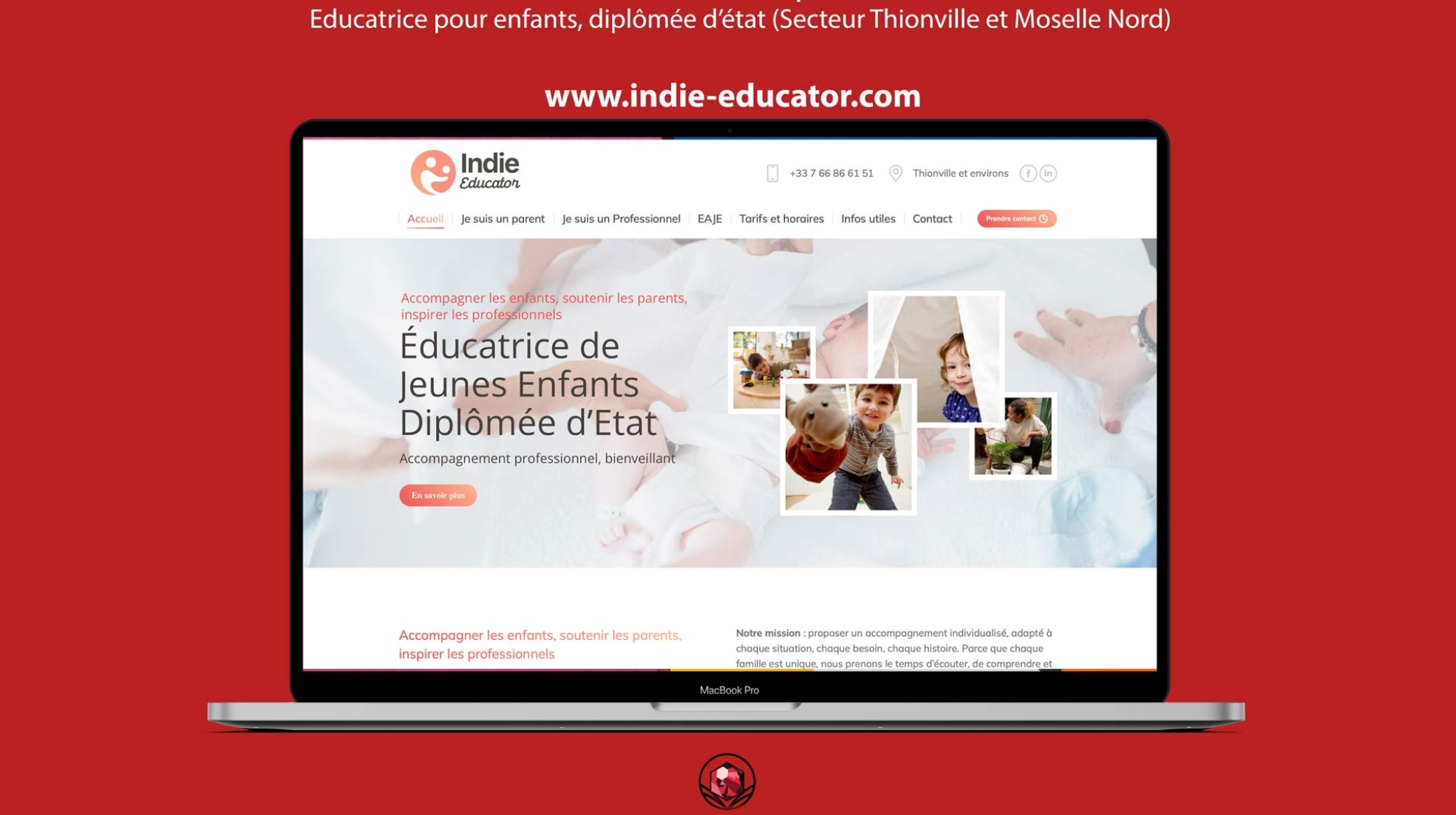 Exemple de site internet réalisé par Studio L'escarboucle . Éducatrice de jeunes enfants (EJE) libérale - Thionville, Moselle nord