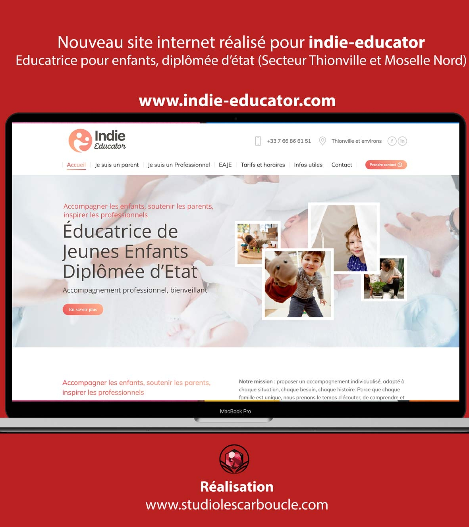 Exemple de site internet réalisé par Studio L'escarboucle . Éducatrice de jeunes enfants (EJE) libérale - Thionville, Moselle nord