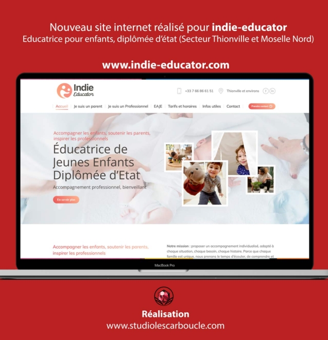 Exemple de site internet réalisé par Studio L'escarboucle . Éducatrice de jeunes enfants (EJE) libérale - Thionville, Moselle nord
