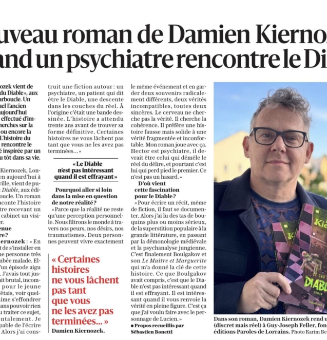 Blog 14 Portrait de Damien Kiernozek présentant son roman Le Cas du Diable, article de presse à Longwy sur un psychiatre confronté au Diable