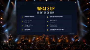 application de vote en ligne concert affichée sur écran géant avec setlist interactive et interface mobile